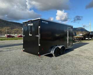 Thumbnail Photo of 2026 Royal 7x16 Enclosed Cargo Trailer V Nose Ramp Door Black 7700lb GVW Extra Height