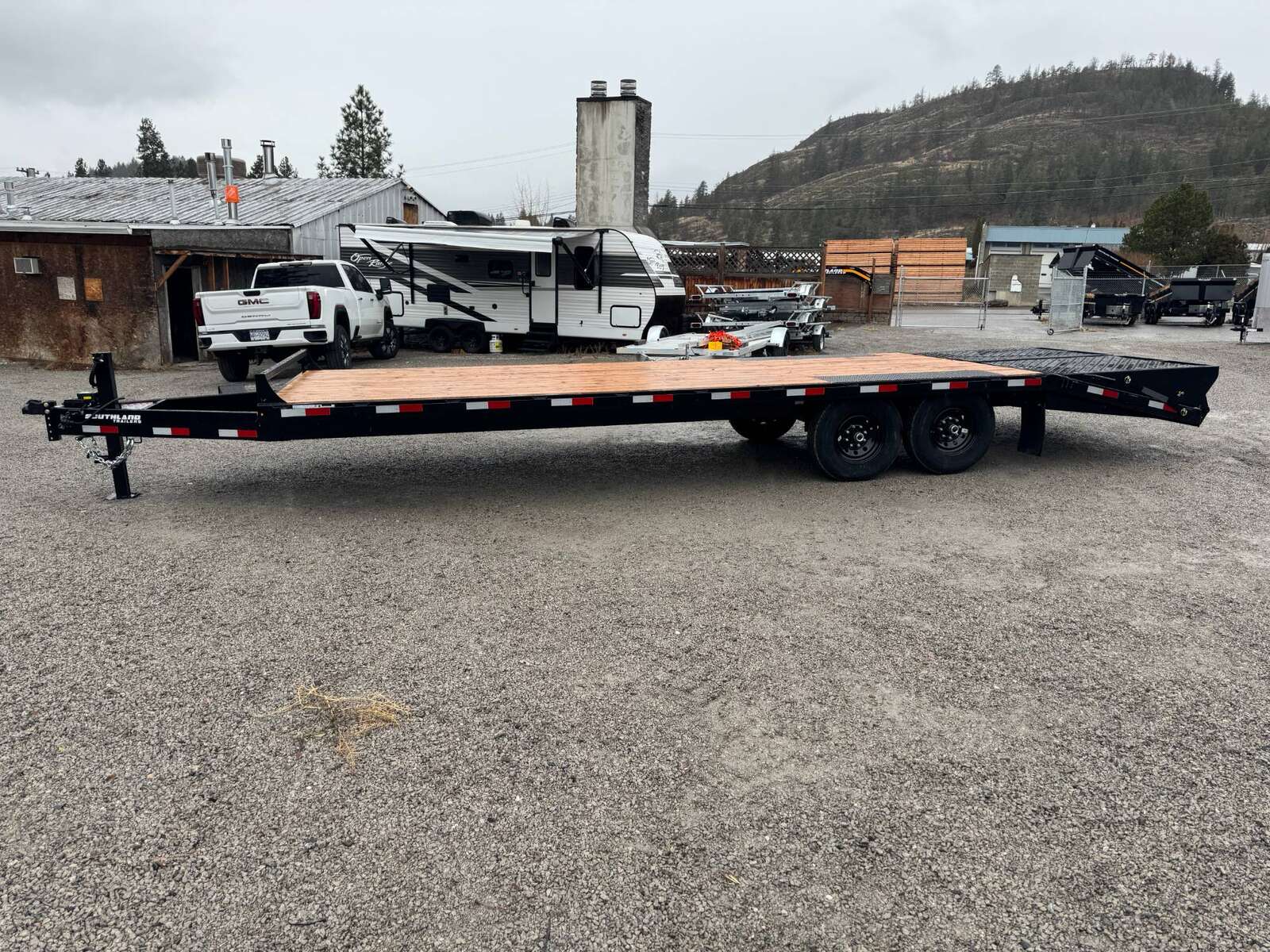 Photo of 2026 Southland Trailer 8x20 +5ft Dovetail Flip Over Ramps Deckover Trailer 15,400lb GVW Flat Deck
