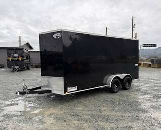 Thumbnail Photo of 2026 Impact Quake 7X16 V-Nose Ramp Door Cargo / Enclosed Trailer Extra Height Black 7000lb GVW