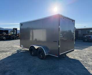 Thumbnail Photo of 2026 Impact 7x14 Quake V Nose Cargo Enclosed Trailer Ramp Door Extra Height Charcoal Grey 7000lb GVW