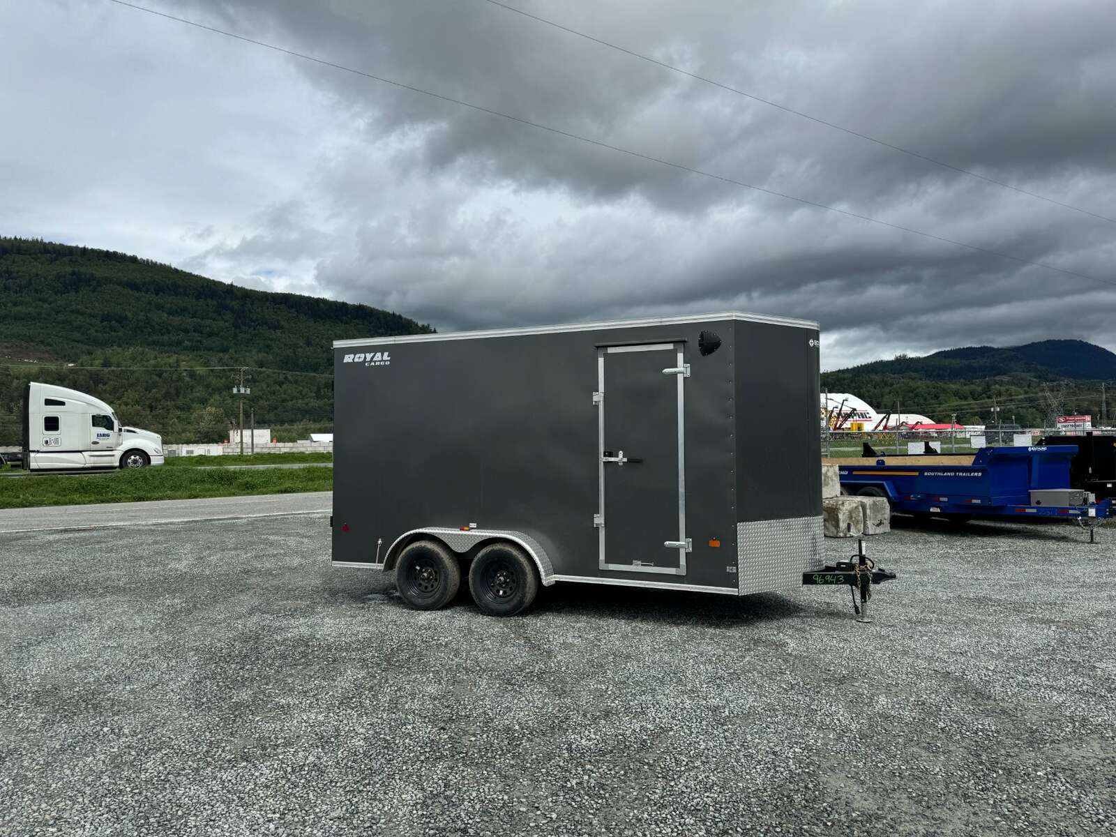Photo of 2026 Royal Cargo 7X14 V Nose 7700LB GVW BARN DOORS Charcoal Grey Enclosed Trailer Extra Tall