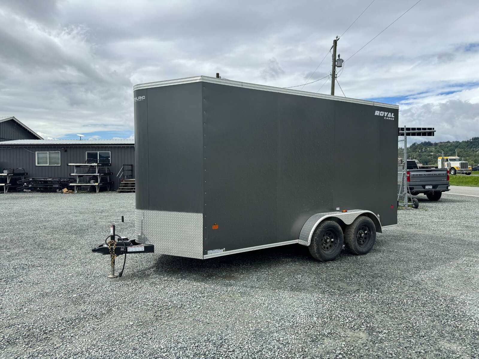 Photo of 2026 Royal Cargo 7X14 V Nose 7700LB GVW BARN DOORS Charcoal Grey Enclosed Trailer Extra Tall