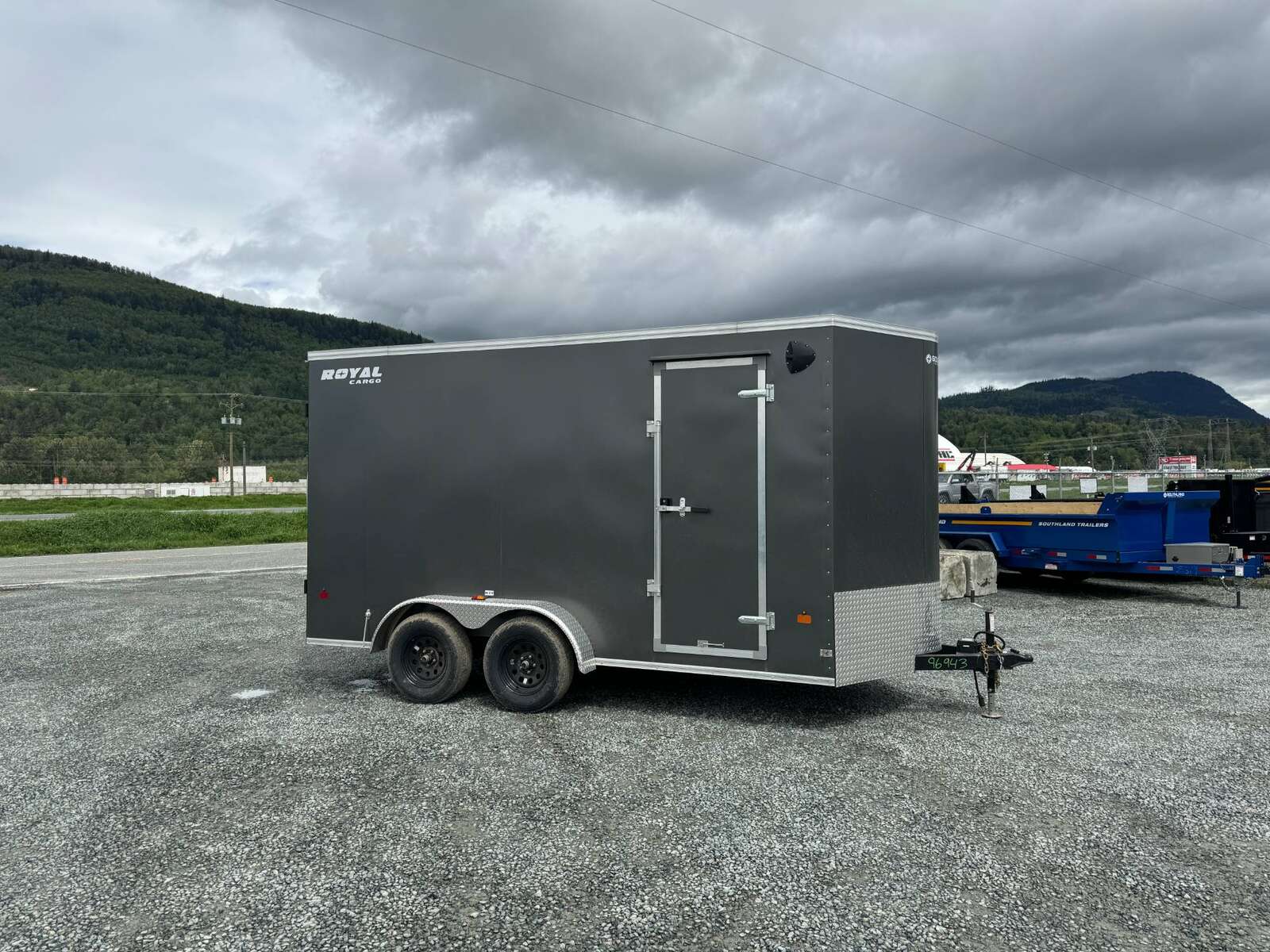 Photo of 2026 Royal Cargo 7X14 V Nose 7700LB GVW BARN DOORS Charcoal Grey Enclosed Trailer Extra Tall