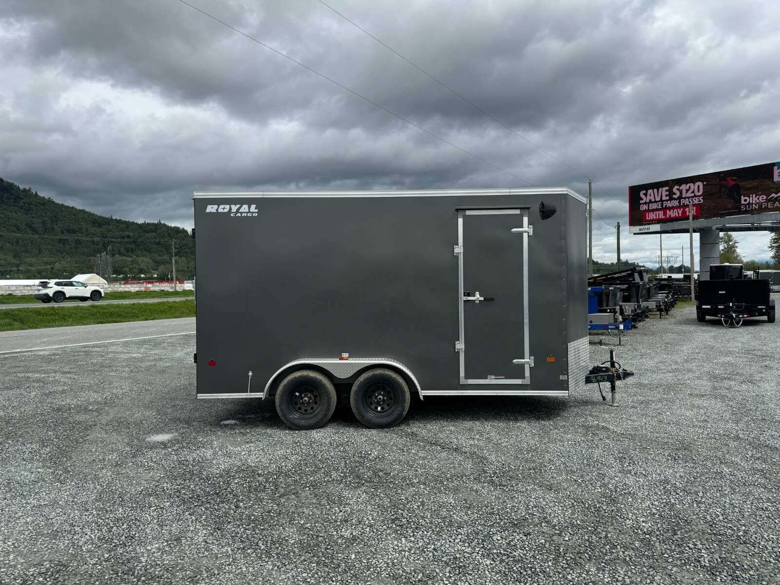 Photo of 2026 Royal Cargo 7X14 V Nose 7700LB GVW BARN DOORS Charcoal Grey Enclosed Trailer Extra Tall