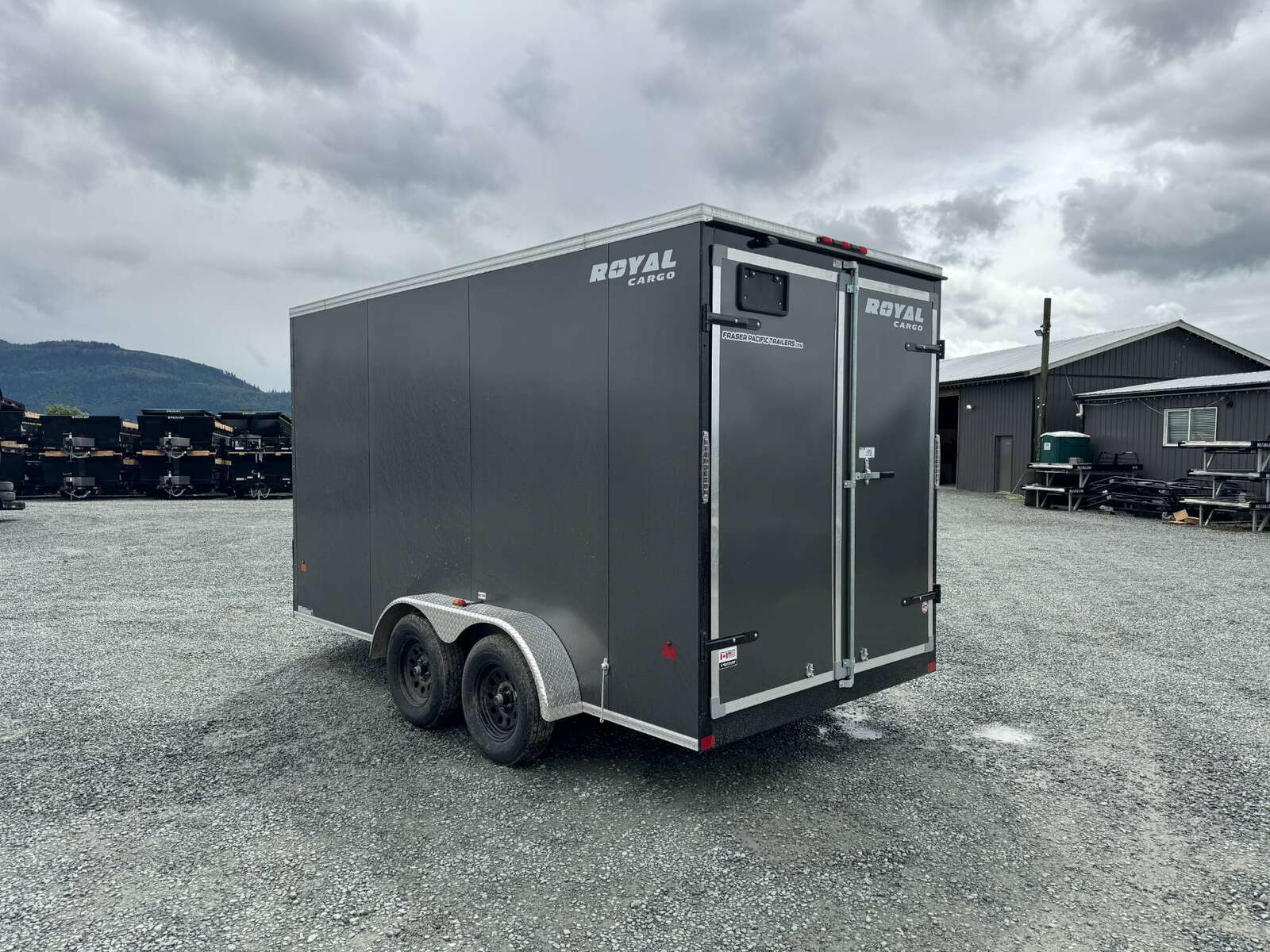 Photo of 2026 Royal Cargo 7X14 V Nose 7700LB GVW BARN DOORS Charcoal Grey Enclosed Trailer Extra Tall