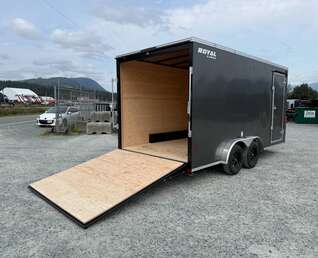 Thumbnail Photo of 2026 Royal 7.5X16 V-NOSE RAMP DOOR EXTRA HEIGHT Cargo / Enclosed Trailer Charcoal Grey 7700lb GVW (GSR)