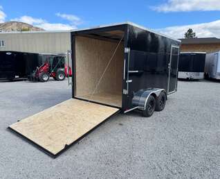 Thumbnail Photo of 2026 Impact 7x14 Quake V Nose Cargo Enclosed Trailer Ramp Door Extra Height Black 7000lb GVW