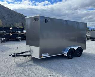Thumbnail Photo of **Scratch Sale** 2026 Impact 7x14 Quake V Nose Cargo Enclosed Trailer Barn Doors Extra Height Charcoal Grey 7000lb GVW
