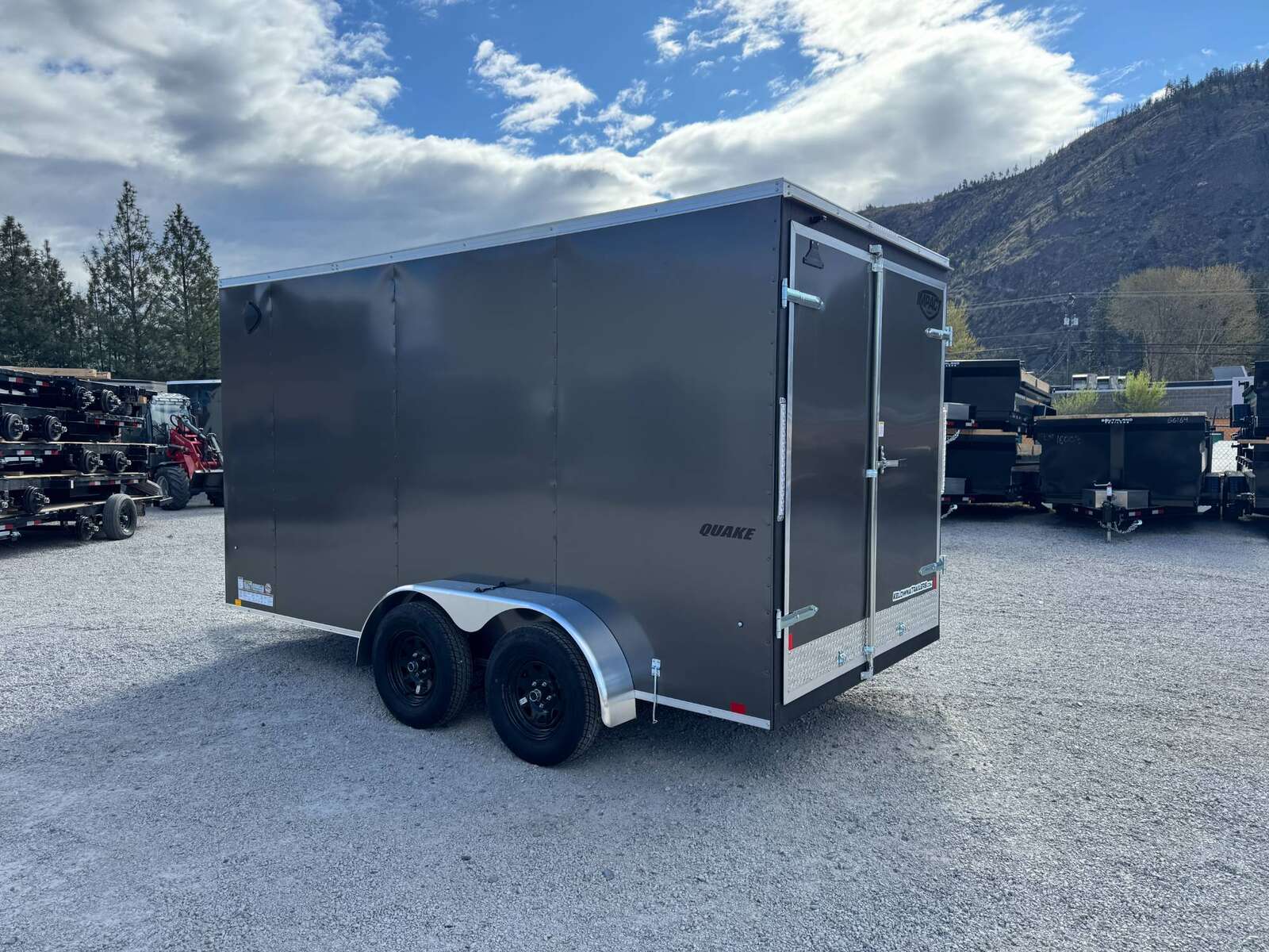 Photo of **Scratch Sale** 2026 Impact 7x14 Quake V Nose Cargo Enclosed Trailer Barn Doors Extra Height Charcoal Grey 7000lb GVW