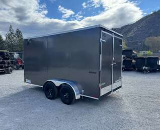 Thumbnail Photo of **Scratch Sale** 2026 Impact 7x14 Quake V Nose Cargo Enclosed Trailer Barn Doors Extra Height Charcoal Grey 7000lb GVW