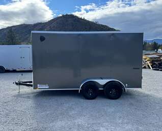 Thumbnail Photo of **Scratch Sale** 2026 Impact 7x14 Quake V Nose Cargo Enclosed Trailer Barn Doors Extra Height Charcoal Grey 7000lb GVW