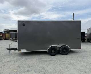 Thumbnail Photo of 2026 Impact Quake 7X16 V-Nose Ramp Door Cargo / Enclosed Trailer Extra Height Charcoal Grey 7000lb GVW