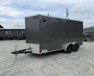 Thumbnail Photo of 2026 Impact Quake 7X16 V-Nose Ramp Door Cargo / Enclosed Trailer Extra Height Charcoal Grey 7000lb GVW