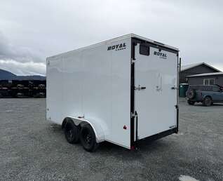 Thumbnail Photo of 2026 Royal Cargo 7X14 V Nose 7700LB GVW RAMP DOOR White Enclosed Cargo Trailer Extra Tall (GSR)