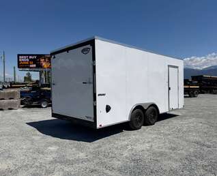 Thumbnail Photo of 2026 Impact 8.5x18 Quake V Nose Cargo Enclosed Trailer Ramp Door Extra Height White 7000lb GVW