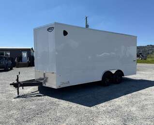 Thumbnail Photo of 2026 Impact 8.5x18 Quake V Nose Cargo Enclosed Trailer Ramp Door Extra Height White 7000lb GVW