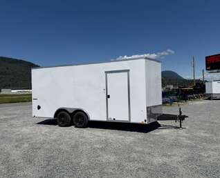 Thumbnail Photo of 2026 Impact 8.5x18 Quake V Nose Cargo Enclosed Trailer Ramp Door Extra Height White 7000lb GVW
