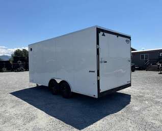 Thumbnail Photo of 2026 Impact 8.5x18 Quake V Nose Cargo Enclosed Trailer Ramp Door Extra Height White 7000lb GVW