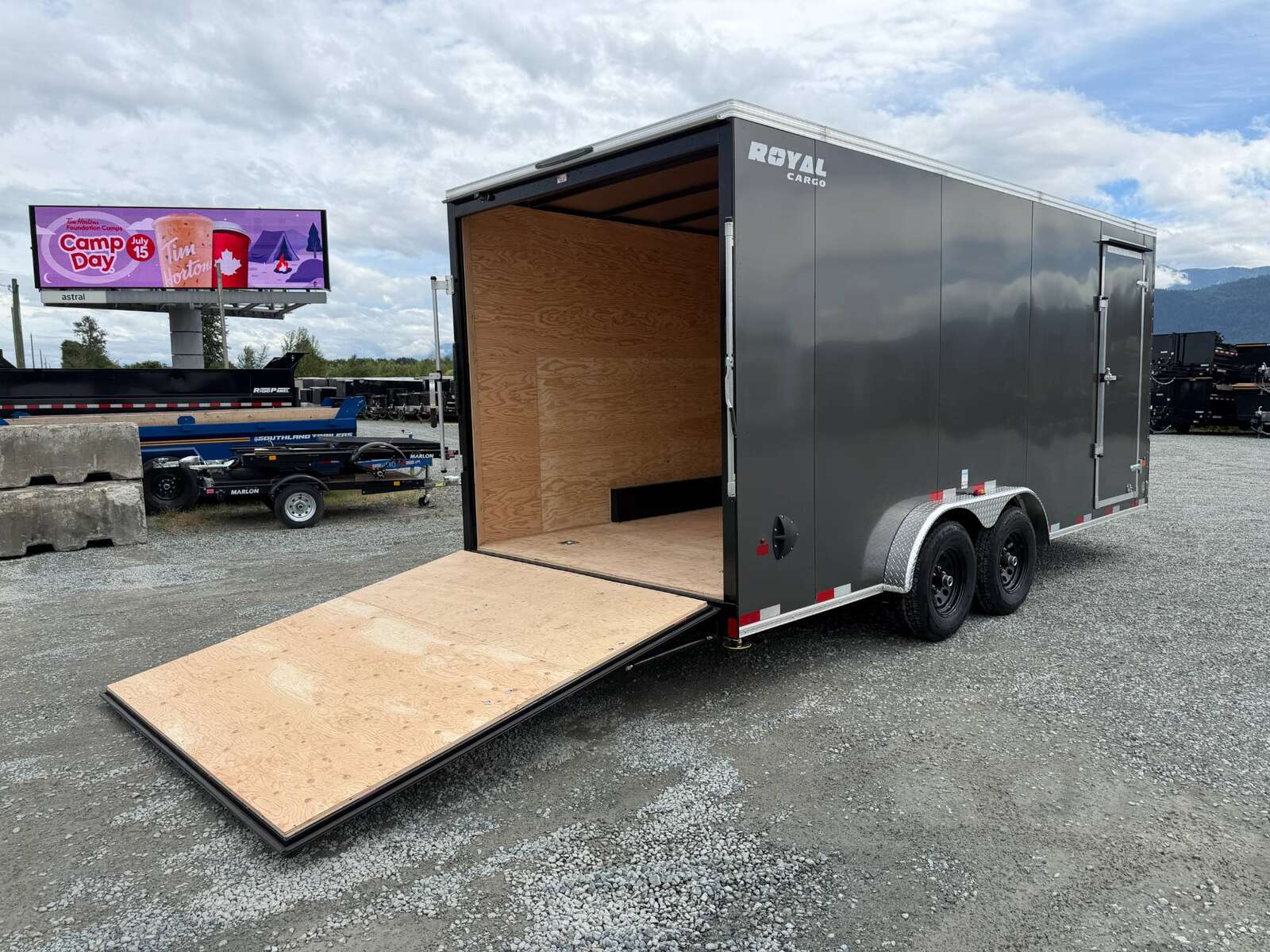 Photo of 2027 Royal 7.5x18 Cargo Enclosed Trailer Heavy Duty 11400lb GVW w/ Ramp Door Charcoal Grey