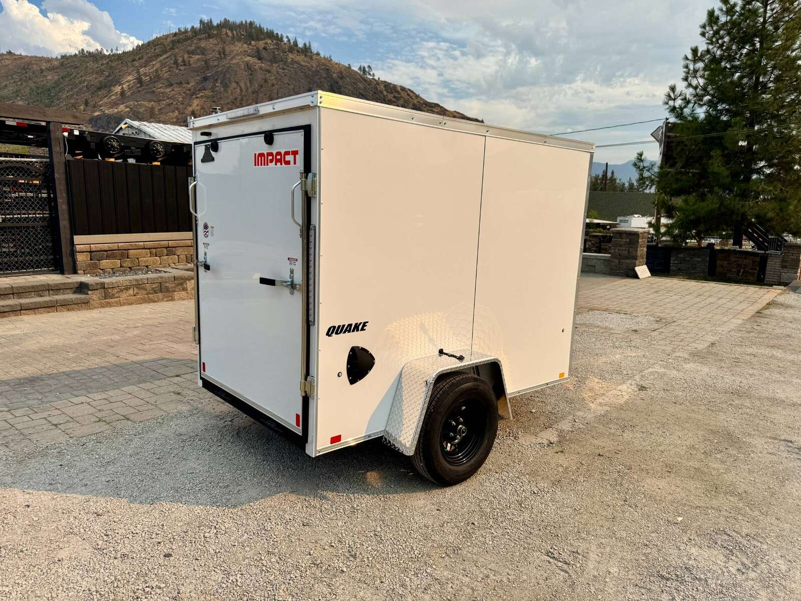 Photo of 2027 Impact Quake 5x8 V Nose Cargo / Enclosed Trailer White Ramp Door 2990lb GVW
