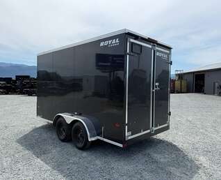 Thumbnail Photo of 2027 Royal Cargo 7X14 V Nose 7700LB GVW BARN DOORS Black Enclosed Trailer Extra Tall