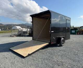 Thumbnail Photo of 2027 Impact Quake 7x12 V Nose Cargo / Enclosed Trailer / Black Polycor Exterior / 5000lb GVW Brake Axle w/ Ramp Door