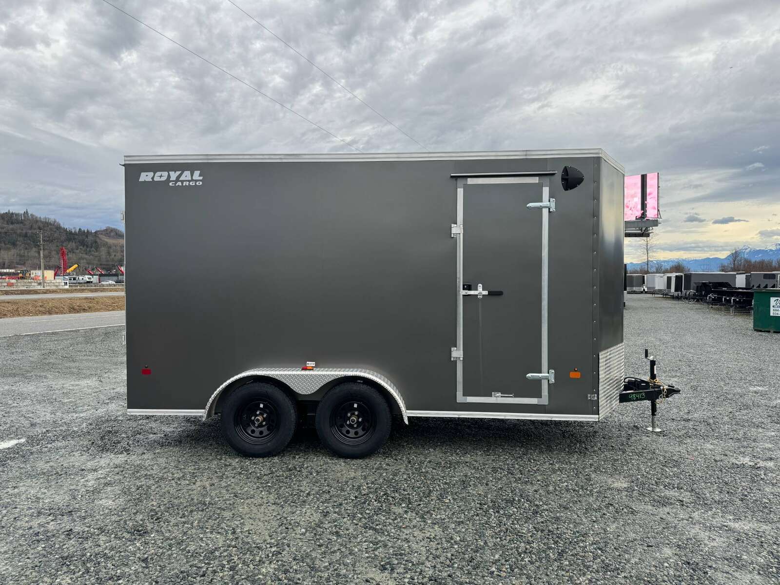 Photo of 2026 Royal 7x14 V Nose Cargo / Enclosed Trailer Extra Height Ramp Door Charcoal Grey 7700lb GVW