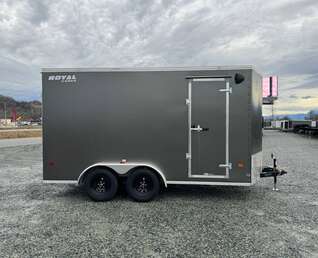 Thumbnail Photo of 2026 Royal 7x14 V Nose Cargo / Enclosed Trailer Extra Height Ramp Door Charcoal Grey 7700lb GVW