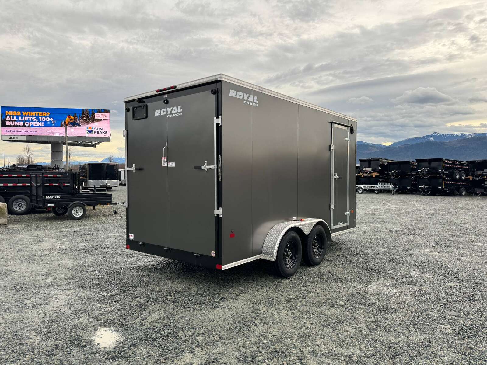 Photo of 2026 Royal 7x14 V Nose Cargo / Enclosed Trailer Extra Height Ramp Door Charcoal Grey 7700lb GVW