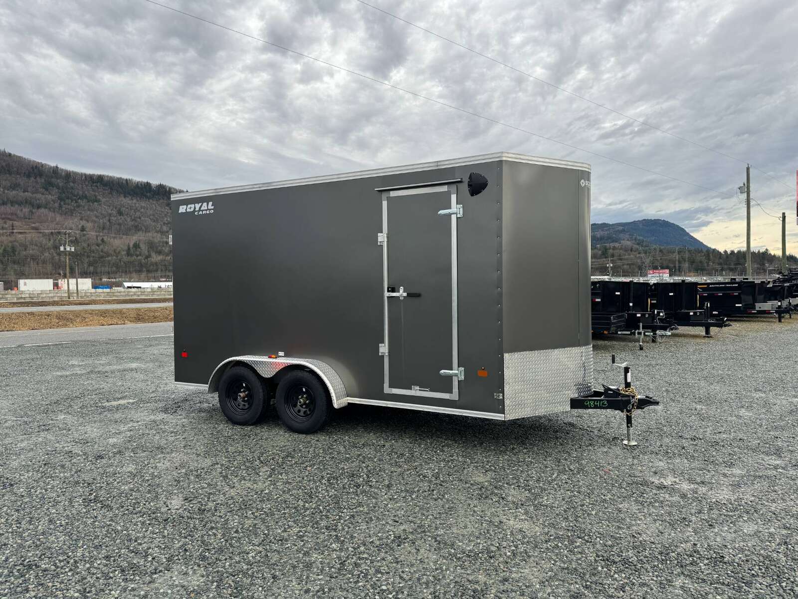 Photo of 2026 Royal 7x14 V Nose Cargo / Enclosed Trailer Extra Height Ramp Door Charcoal Grey 7700lb GVW