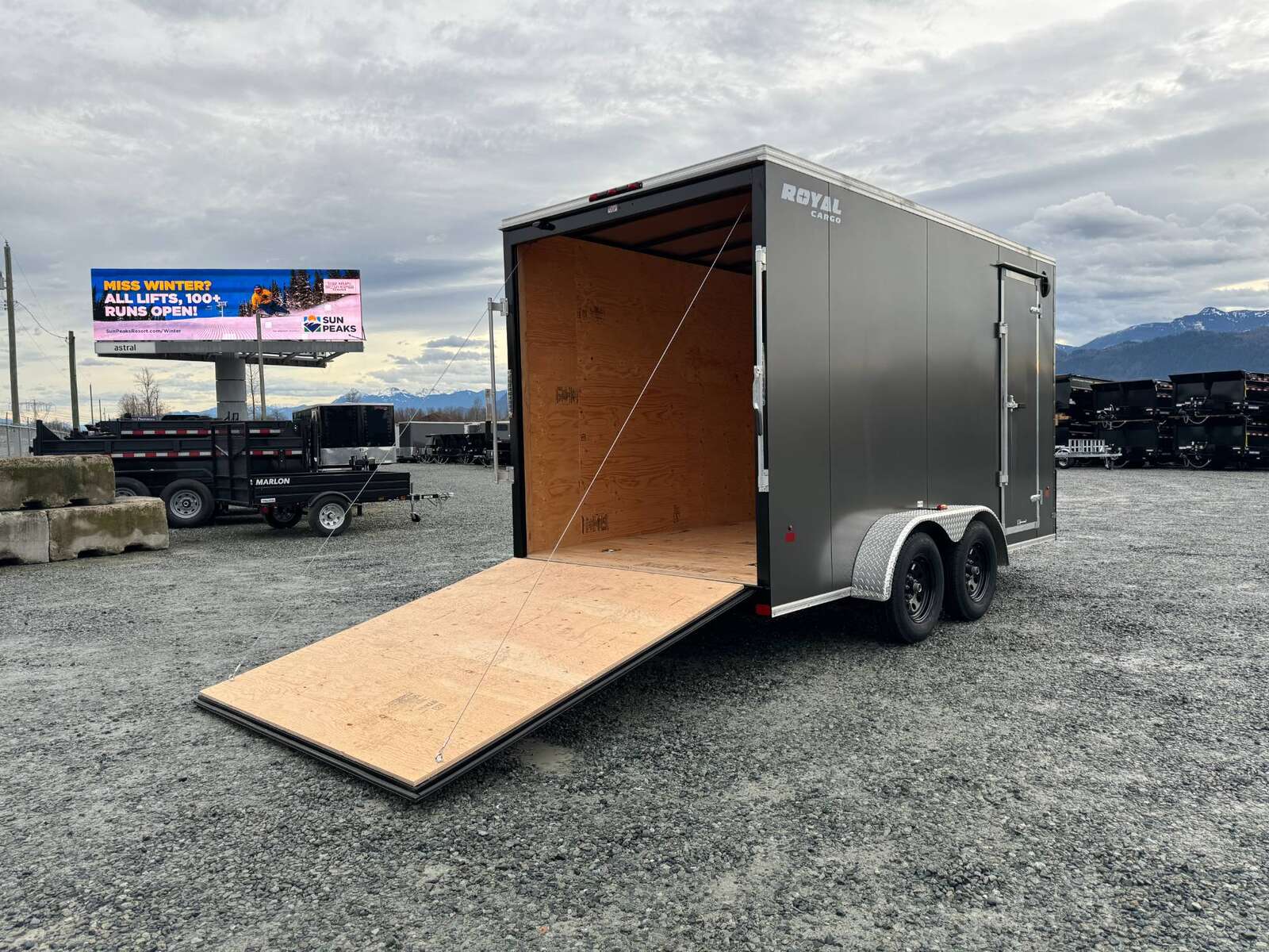 Photo of 2026 Royal 7x14 V Nose Cargo / Enclosed Trailer Extra Height Ramp Door Charcoal Grey 7700lb GVW