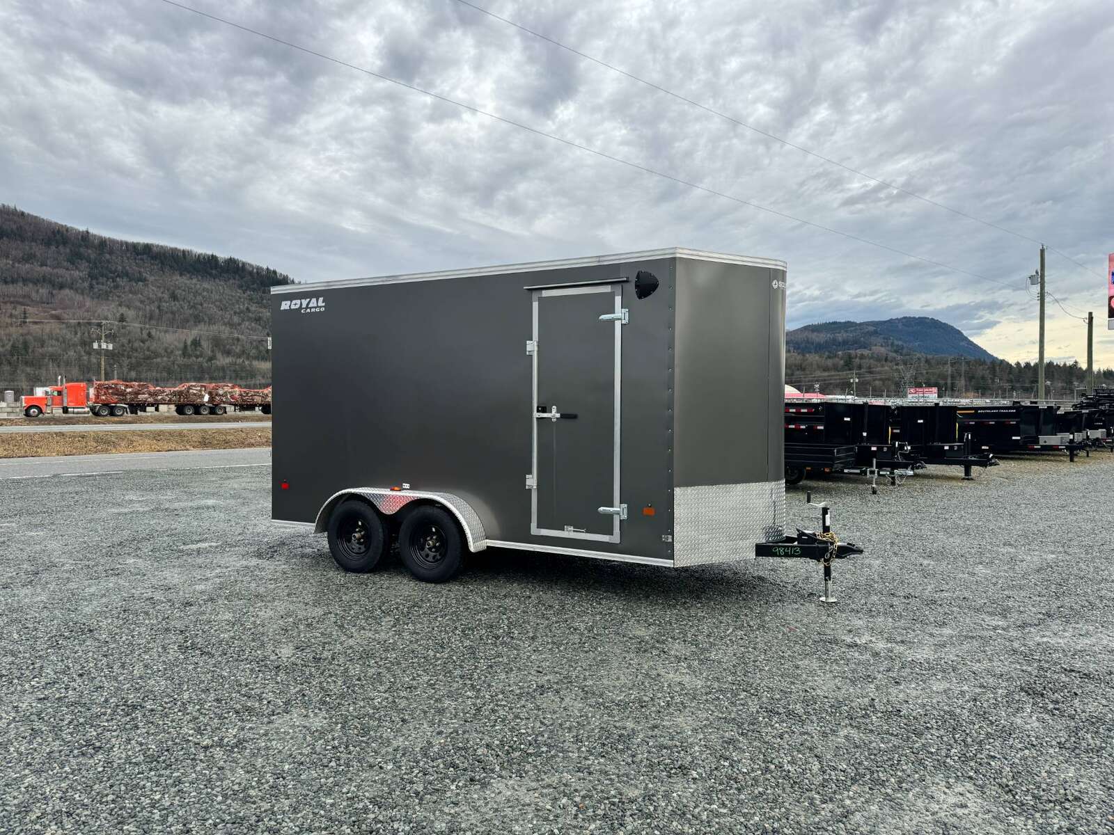 Photo of 2026 Royal 7x14 V Nose Cargo / Enclosed Trailer Extra Height Ramp Door Charcoal Grey 7700lb GVW