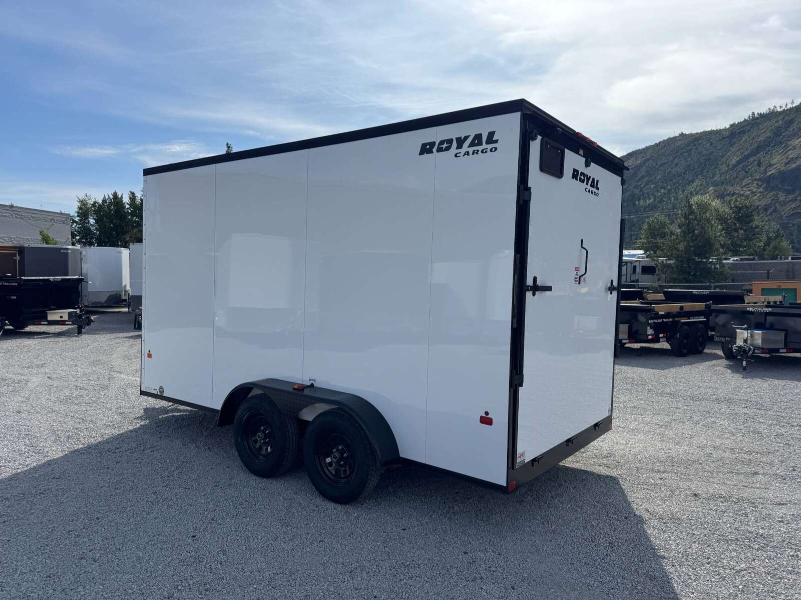 Photo of 2026 Royal 7x14 V Nose Cargo / Enclosed Trailer Extra Height Ramp Door White w/ Black Trim 7700lb GVW