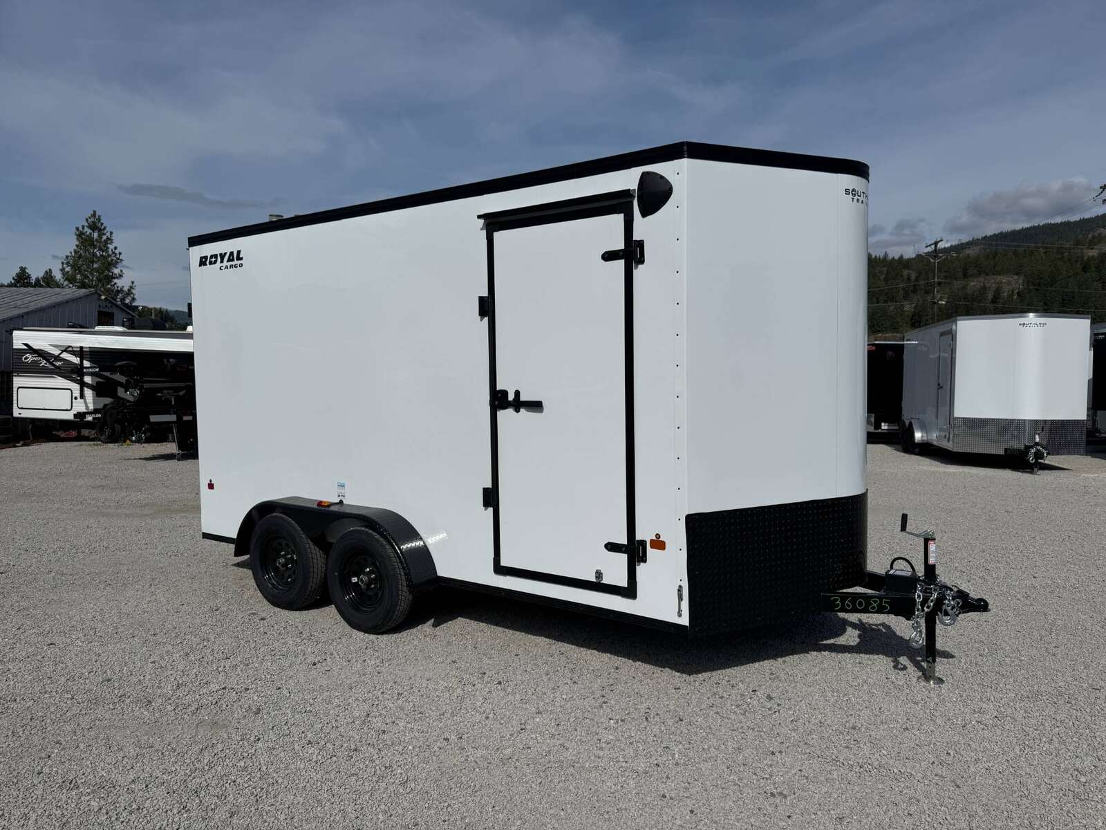 Photo of 2026 Royal 7x14 V Nose Cargo / Enclosed Trailer Extra Height Ramp Door White w/ Black Trim 7700lb GVW