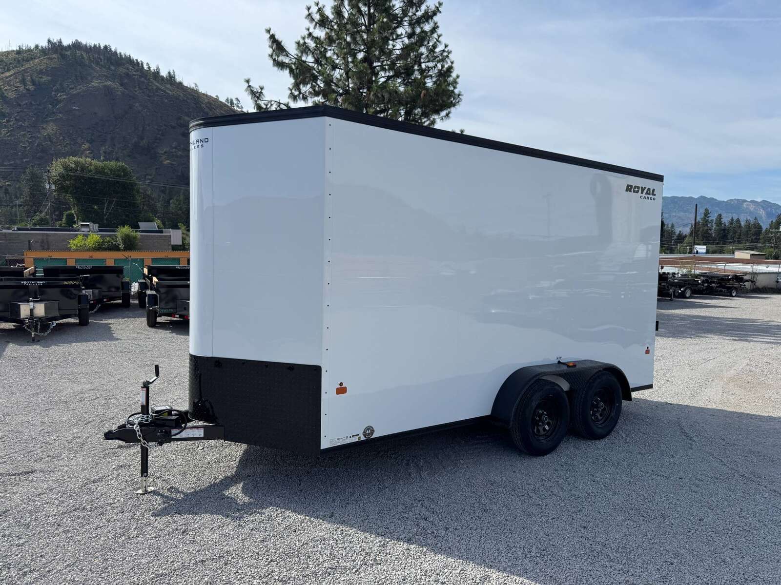 Photo of 2026 Royal 7x14 V Nose Cargo / Enclosed Trailer Extra Height Ramp Door White w/ Black Trim 7700lb GVW