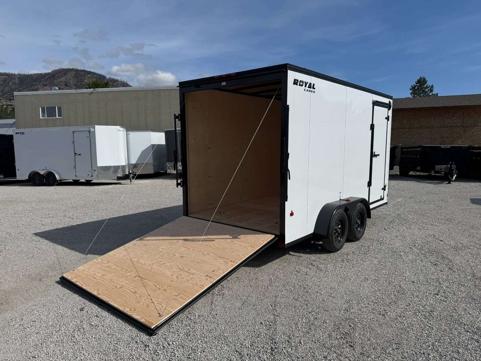 Photo of 2026 Royal 7x14 V Nose Cargo / Enclosed Trailer Extra Height Ramp Door White w/ Black Trim 7700lb GVW