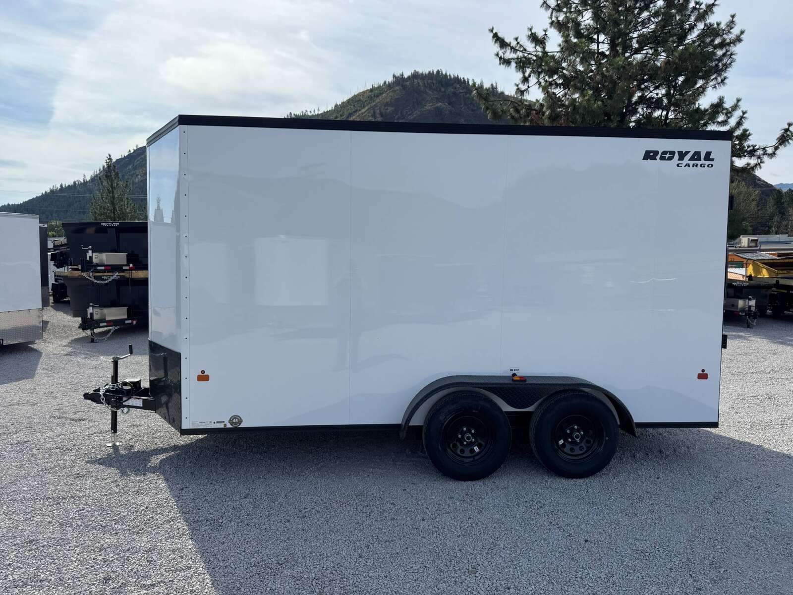 Photo of 2026 Royal 7x14 V Nose Cargo / Enclosed Trailer Extra Height Ramp Door White w/ Black Trim 7700lb GVW